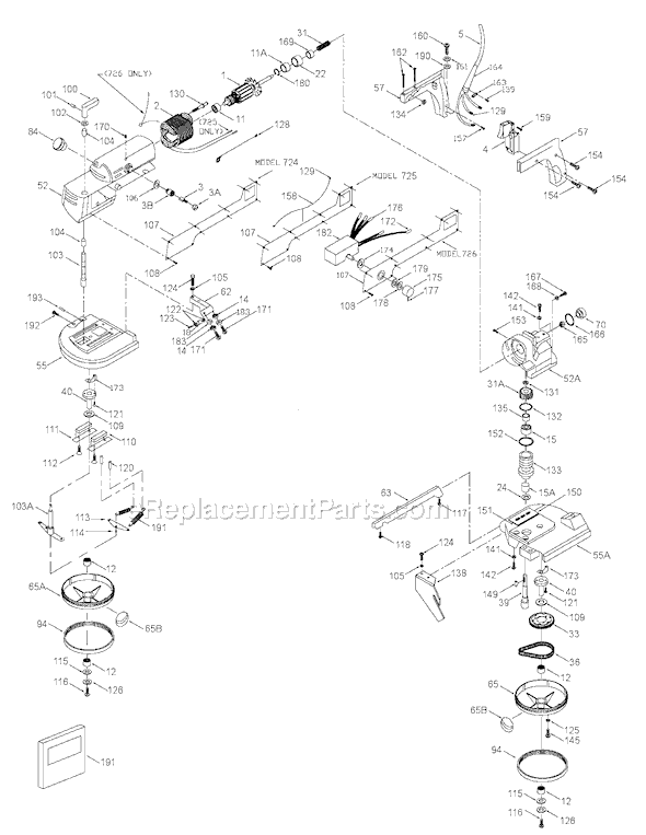 Page A Diagram and Parts List for 725 Type 2 Porter Cable Band Saw